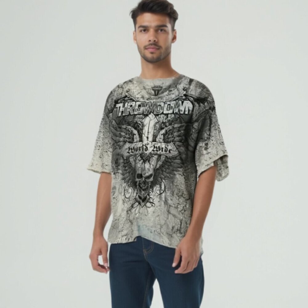 ❤️ THROWDOWN Gray Graphic Men's Shirt XXL